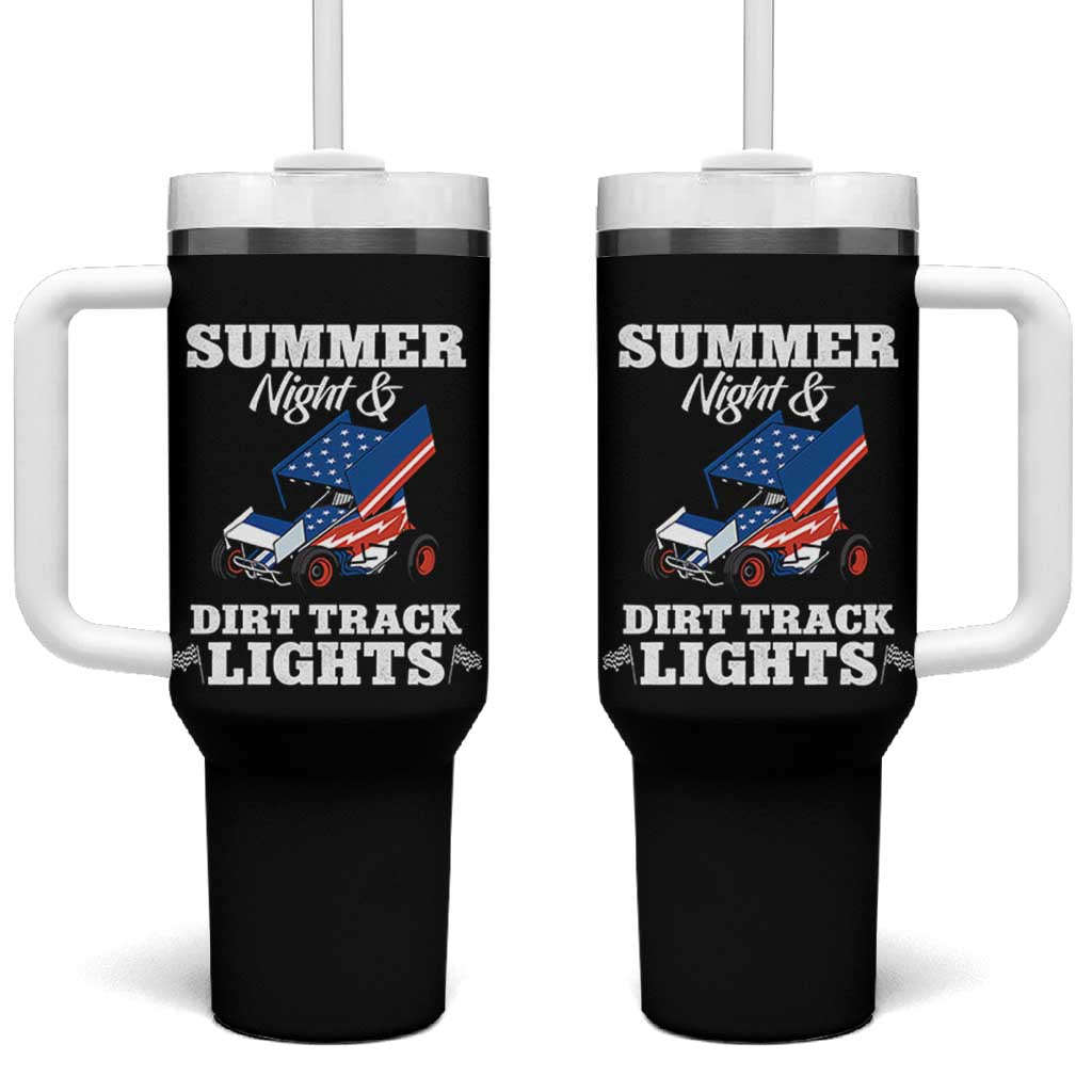 Sprint Car Racing Tumbler With Handle Summer Nights And Dirt Track Lights - Wonder Print Shop