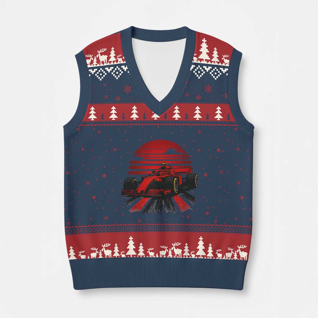 Racing Car Red Speed Motorsport V-Neck Knit Sweater Vest - Wonder Print Shop
