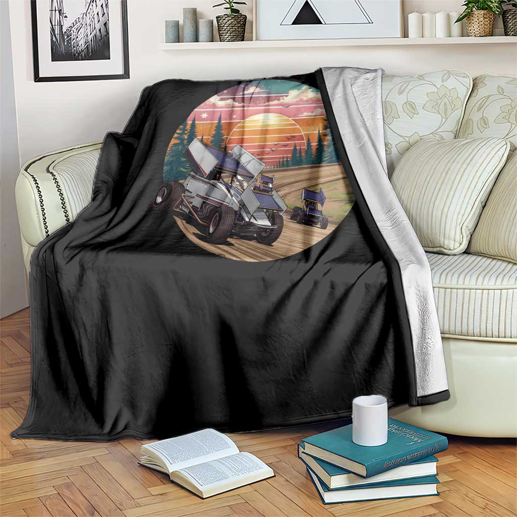 Sprint Car Dirt Track Racing Sunset Motorsports Throw Blanket - Wonder Print Shop