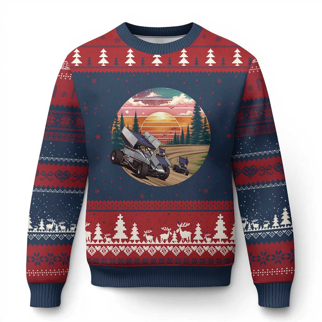 Sprint Car Dirt Track Racing Sunset Motorsports Ugly Christmas Sweater - Wonder Print Shop