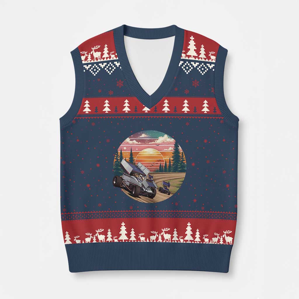 Sprint Car Dirt Track Racing Sunset Motorsports V-Neck Knit Sweater Vest - Wonder Print Shop