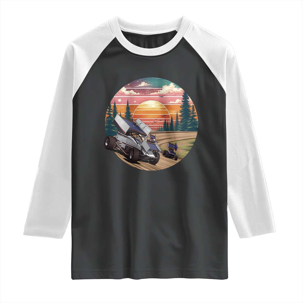 Sprint Car Dirt Track Racing Sunset Motorsports Raglan Shirt - Wonder Print Shop