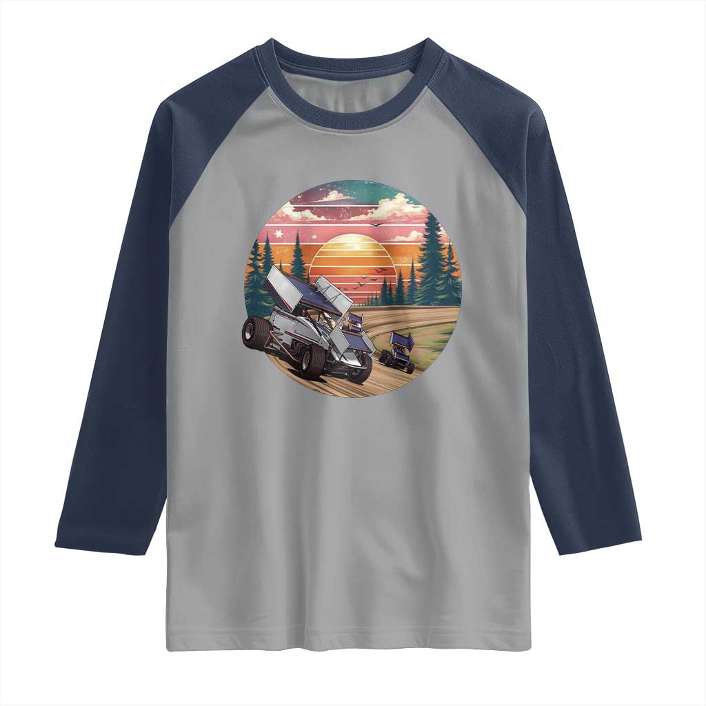 Sprint Car Dirt Track Racing Sunset Motorsports Raglan Shirt - Wonder Print Shop