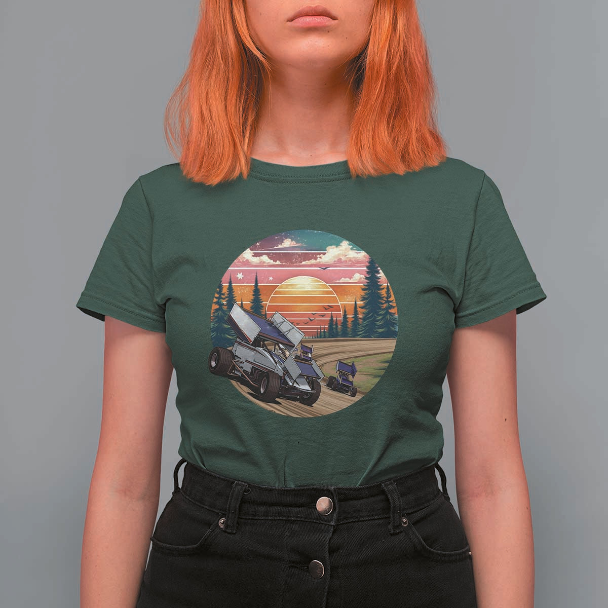 Sprint Car Dirt Track Racing Sunset Motorsports T Shirt For Women - Wonder Print Shop
