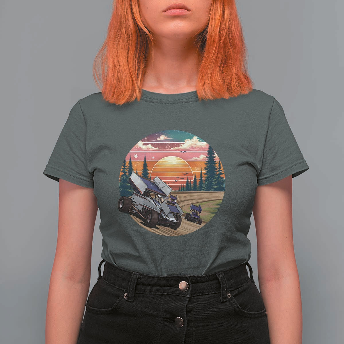 Sprint Car Dirt Track Racing Sunset Motorsports T Shirt For Women - Wonder Print Shop