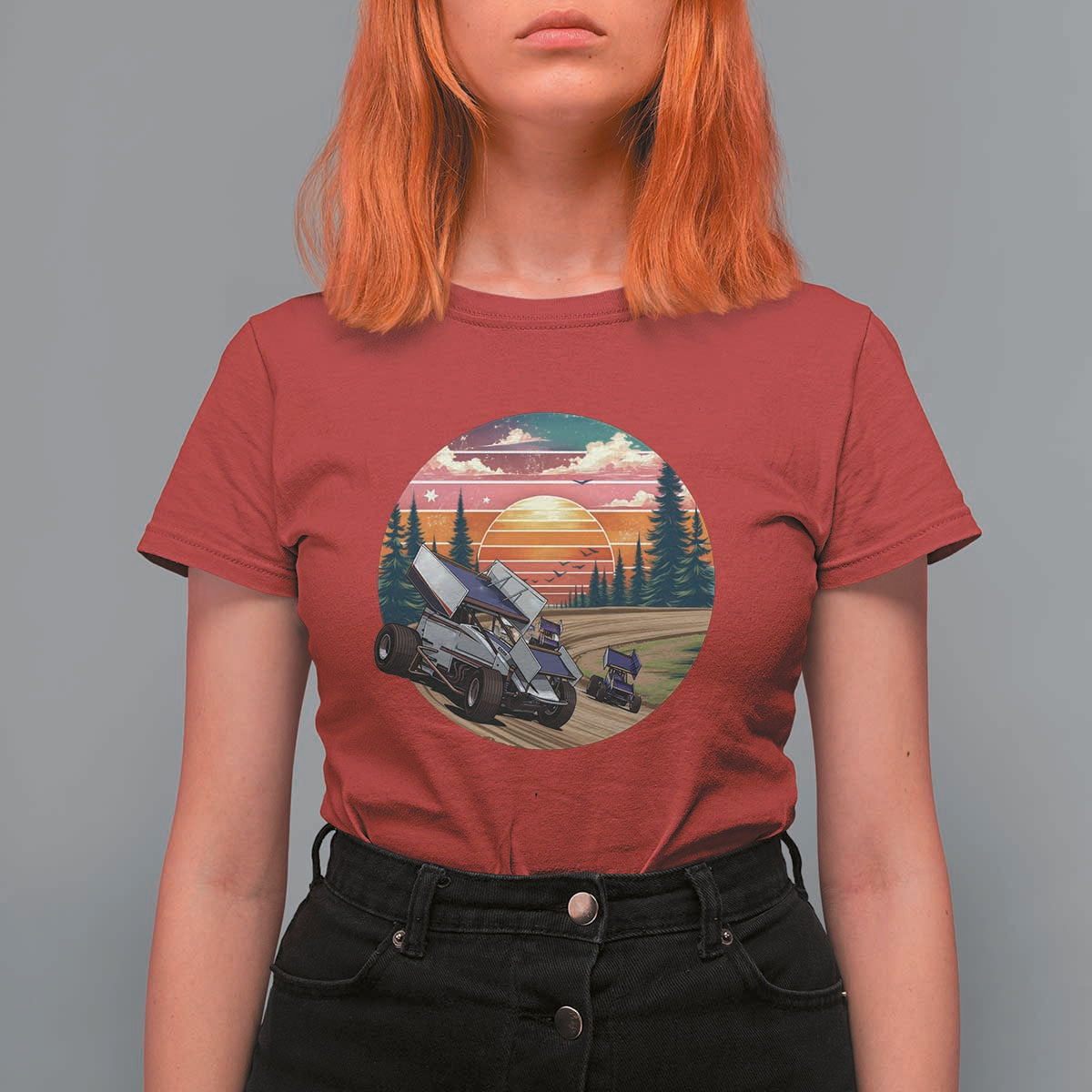 Sprint Car Dirt Track Racing Sunset Motorsports T Shirt For Women - Wonder Print Shop