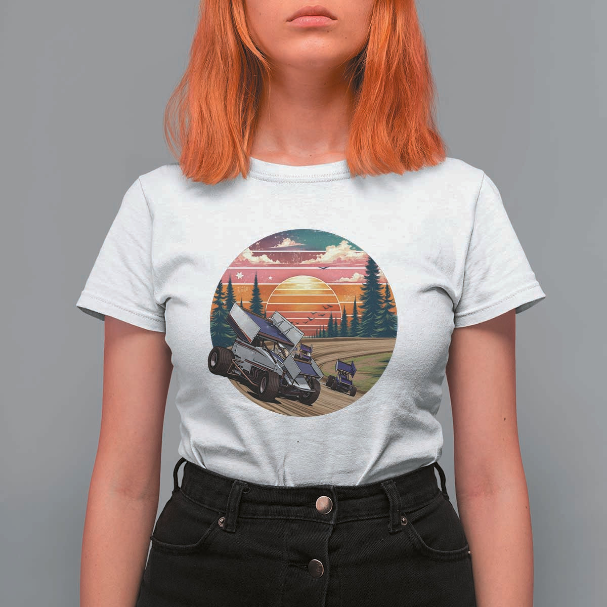 Sprint Car Dirt Track Racing Sunset Motorsports T Shirt For Women - Wonder Print Shop
