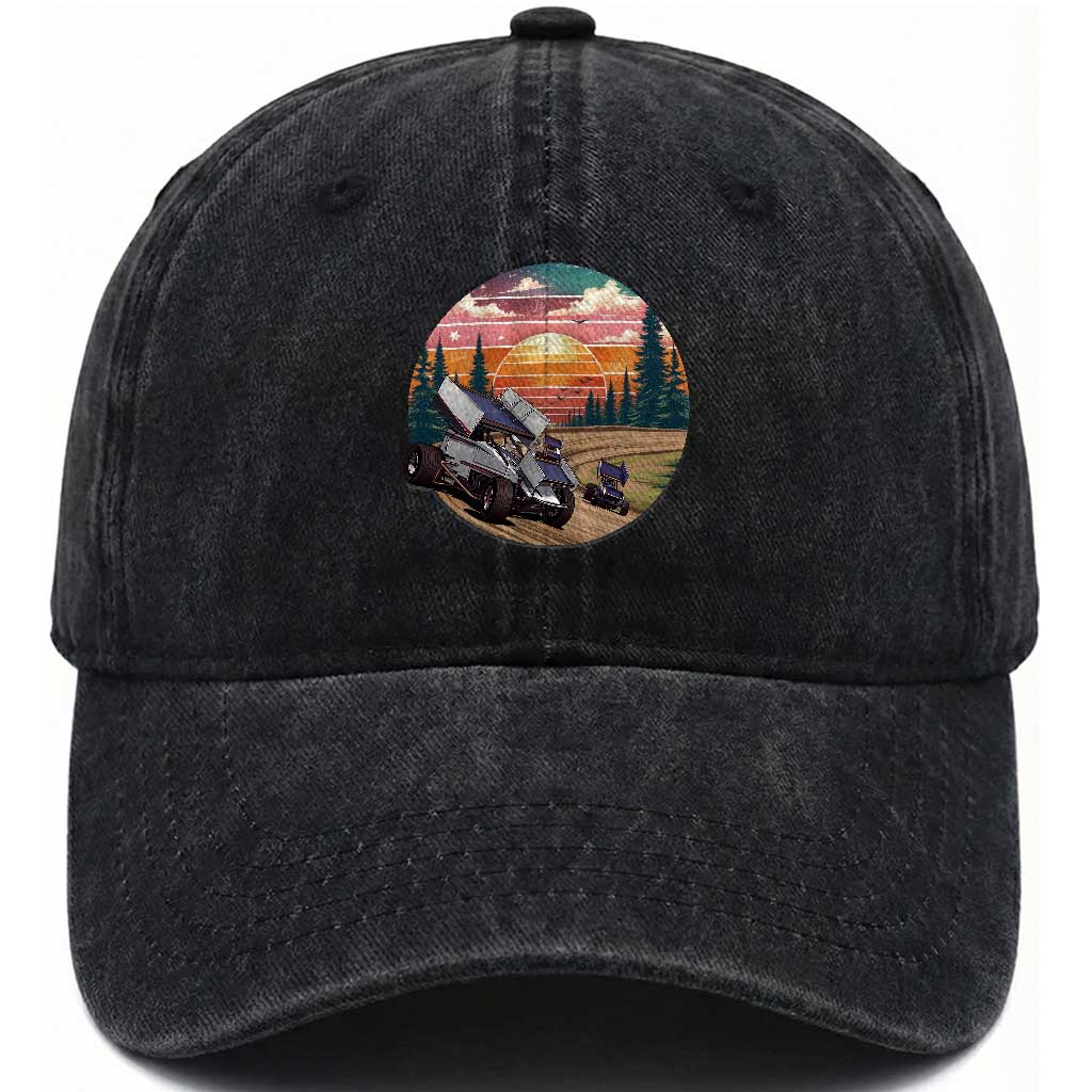 Sprint Car Dirt Track Racing Sunset Motorsports Washed Cotton Baseball Cap