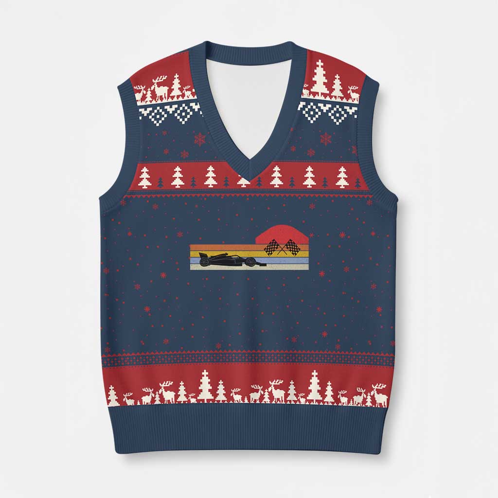 Racing Car Retro Style Vintage V-Neck Knit Sweater Vest - Wonder Print Shop
