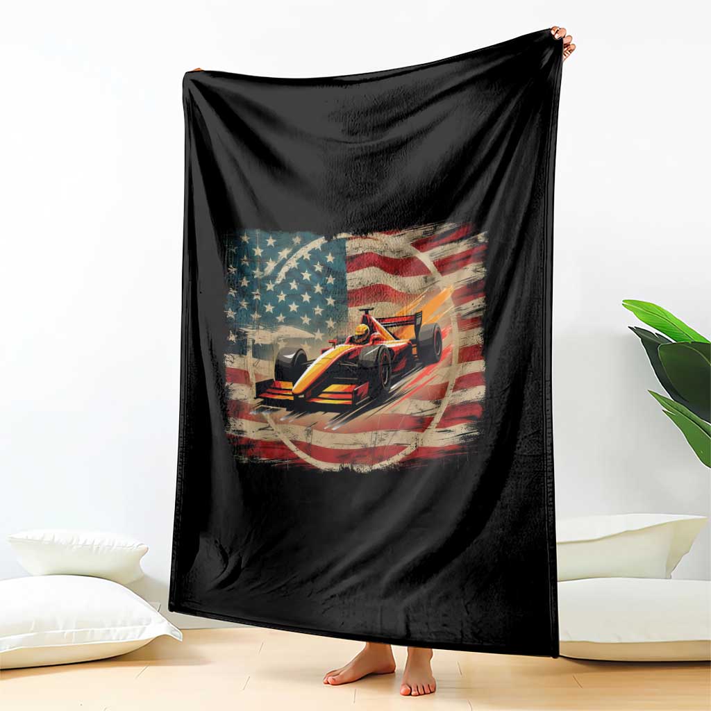 Racing Car Throw Blanket Patriotic American Flag Race - Wonder Print Shop