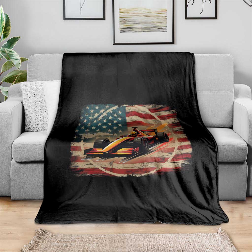 Racing Car Throw Blanket Patriotic American Flag Race - Wonder Print Shop