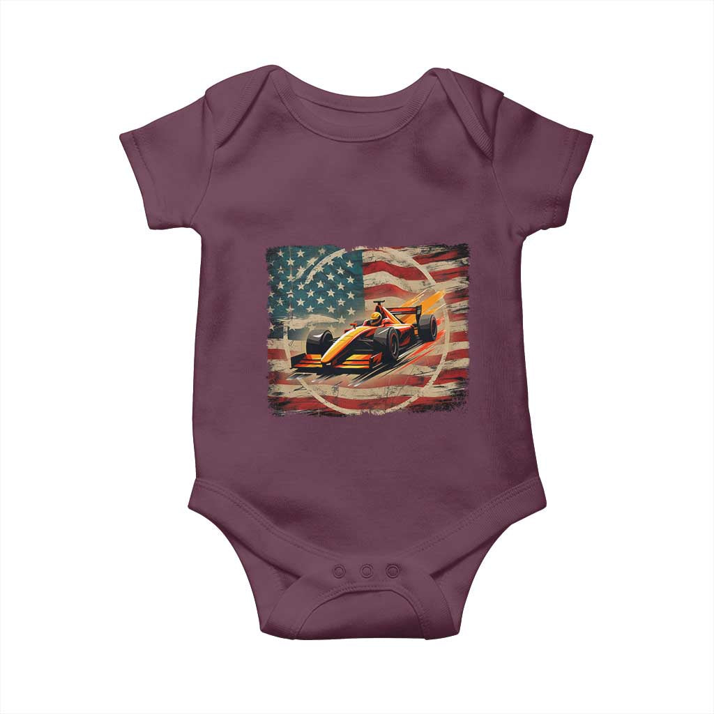 Racing Car Baby Onesie Patriotic American Flag Race - Wonder Print Shop