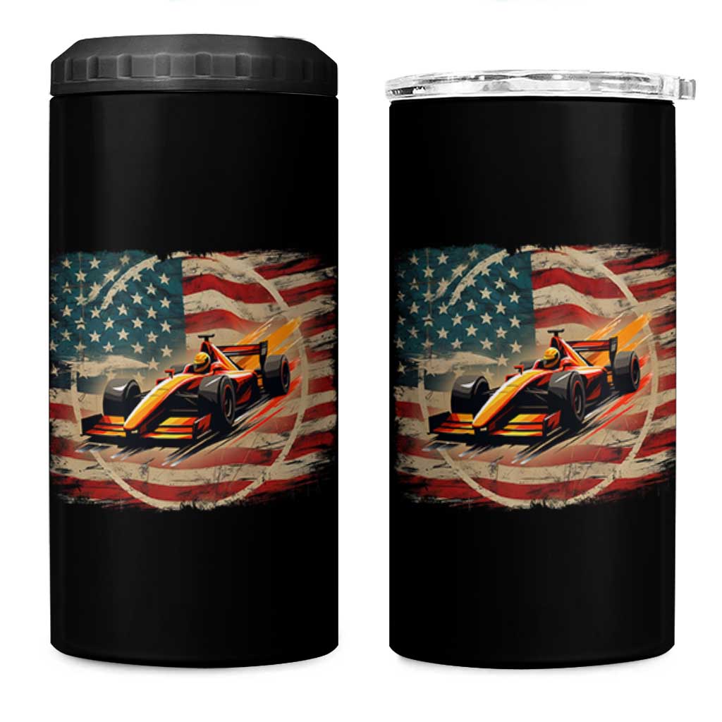 Racing Car 4 in 1 Can Cooler Tumbler Patriotic American Flag Race