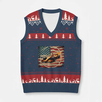 Racing Car V-Neck Knit Sweater Vest Patriotic American Flag Race - Wonder Print Shop