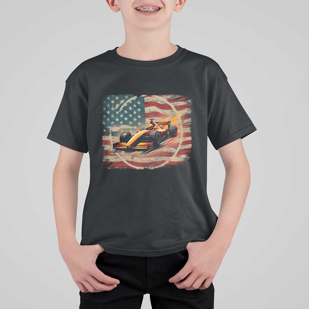 Racing Car T Shirt For Kid Patriotic American Flag Race - Wonder Print Shop