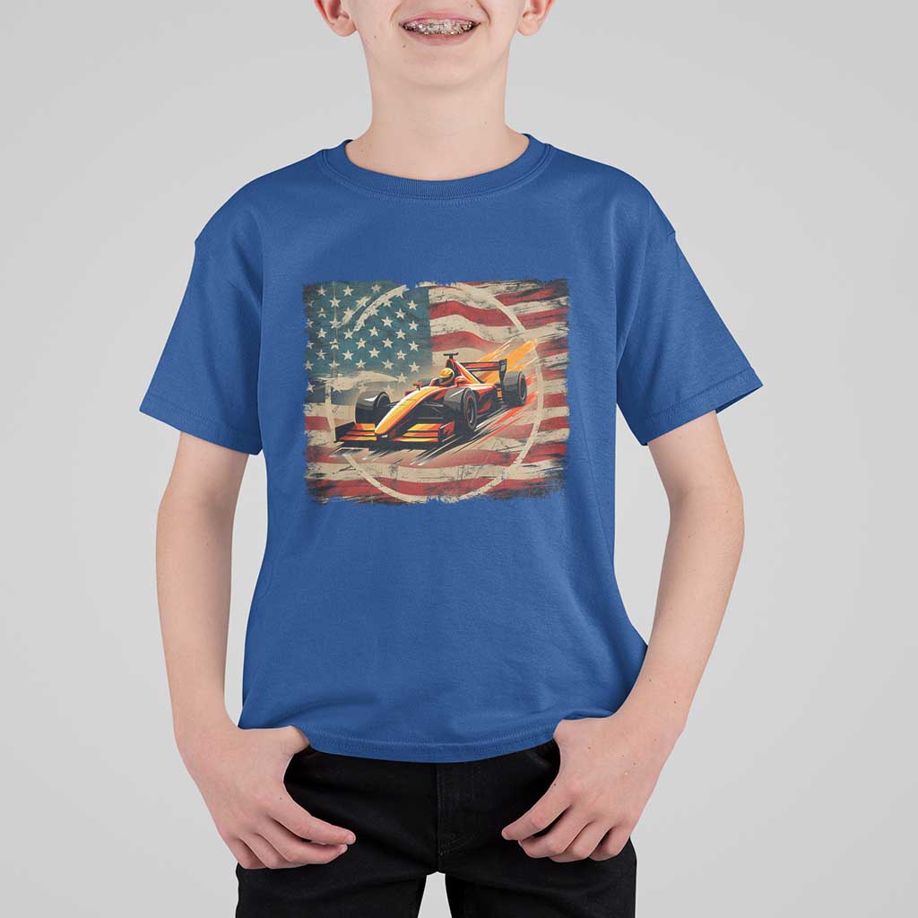 Racing Car T Shirt For Kid Patriotic American Flag Race - Wonder Print Shop