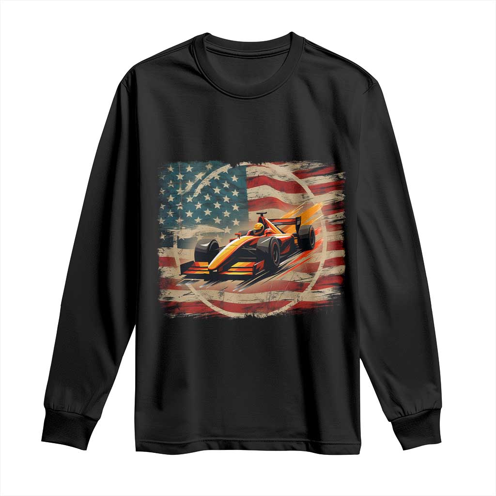 Racing Car Long Sleeve Shirt Patriotic American Flag Race - Wonder Print Shop