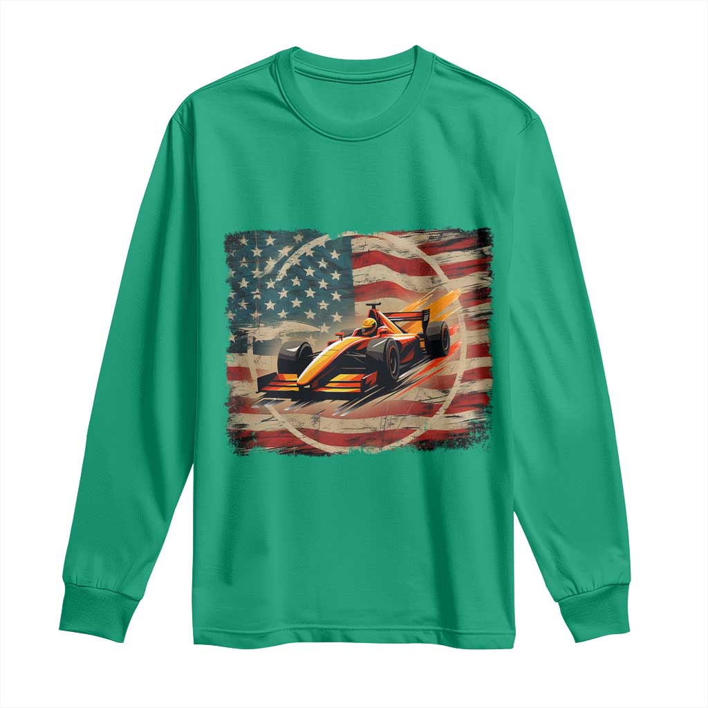 Racing Car Long Sleeve Shirt Patriotic American Flag Race - Wonder Print Shop