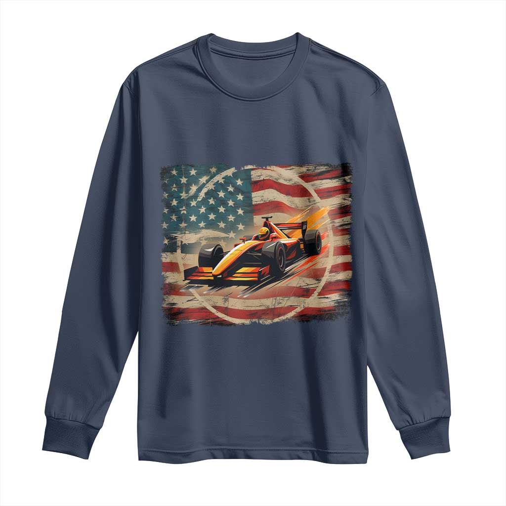 Racing Car Long Sleeve Shirt Patriotic American Flag Race - Wonder Print Shop