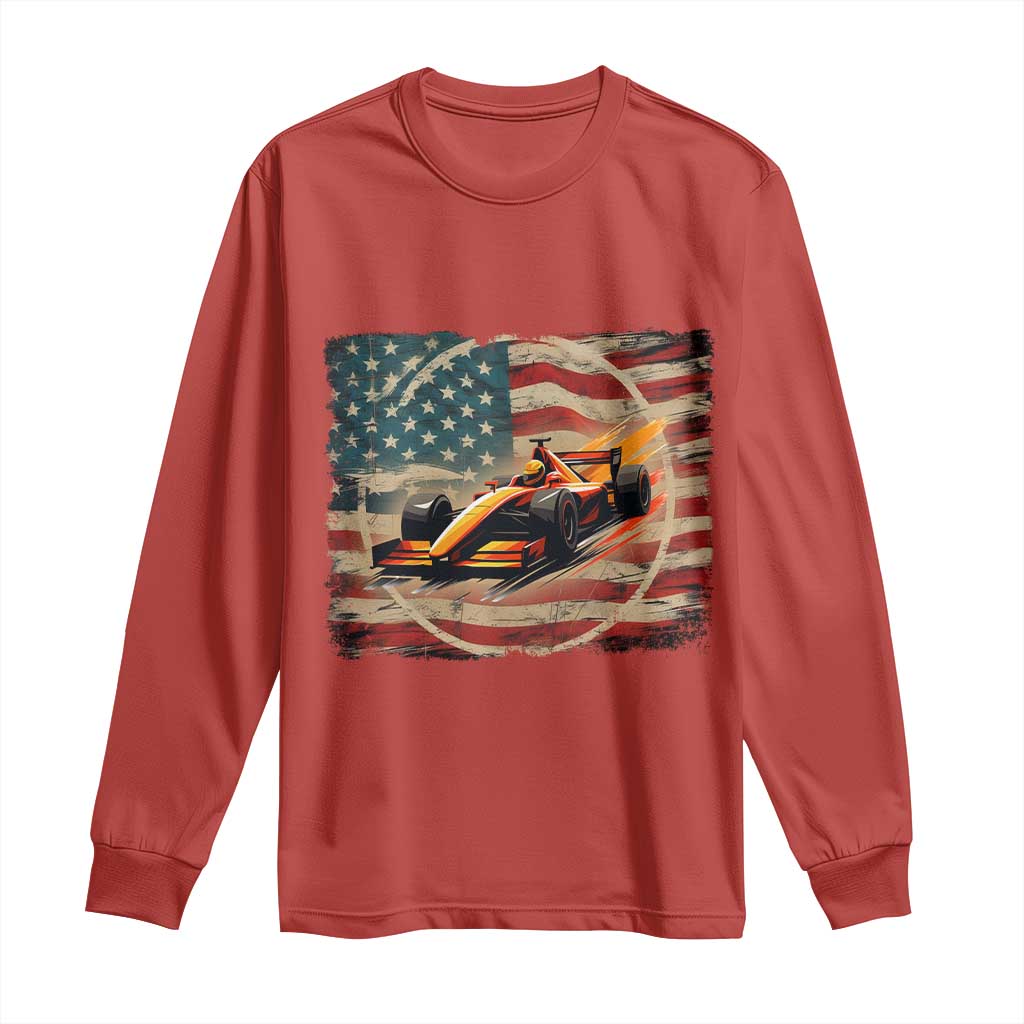 Racing Car Long Sleeve Shirt Patriotic American Flag Race - Wonder Print Shop