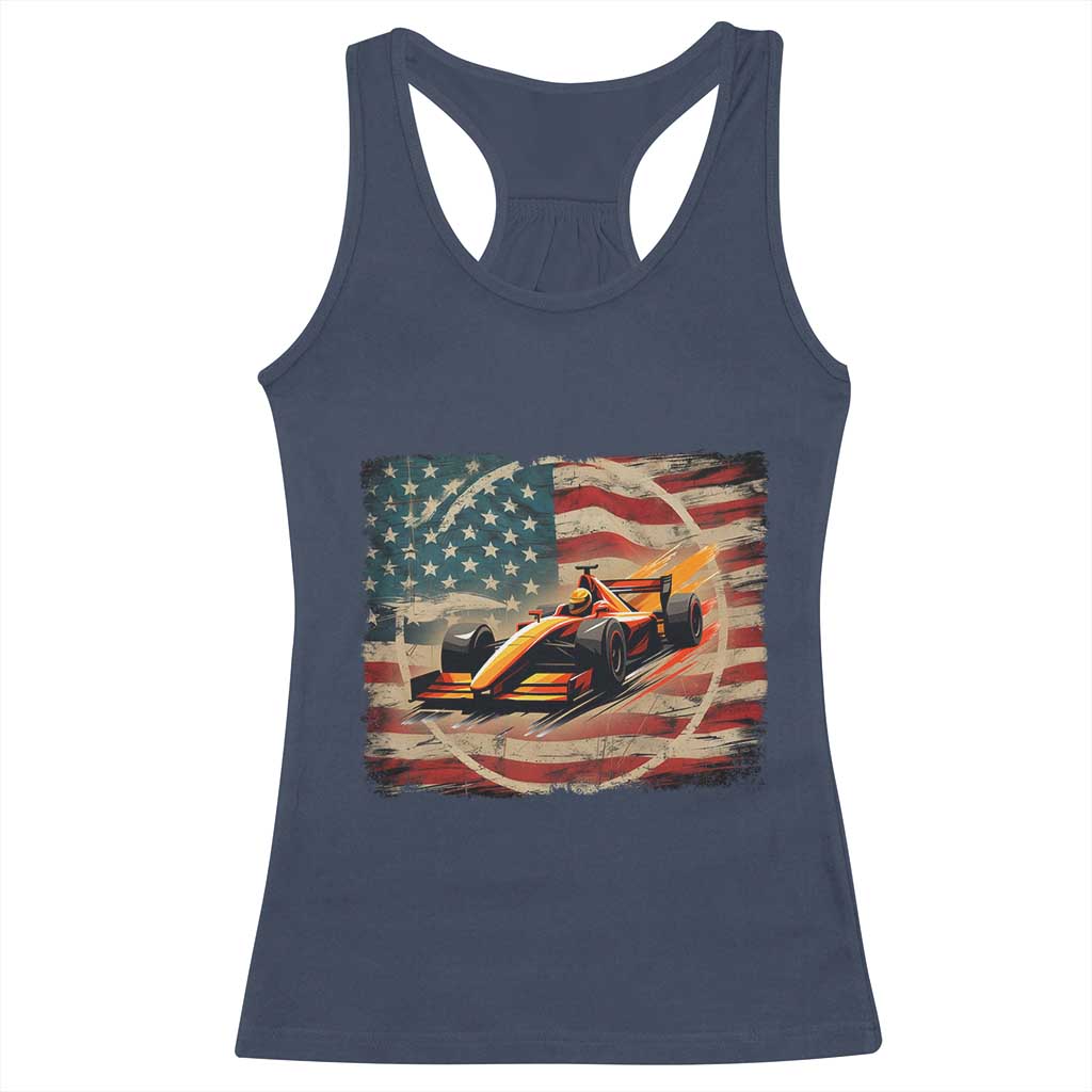 Racing Car Racerback Tank Top Patriotic American Flag Race - Wonder Print Shop