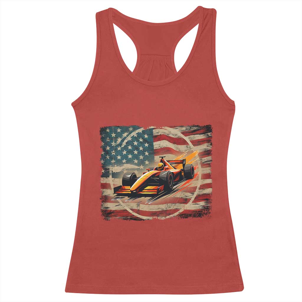 Racing Car Racerback Tank Top Patriotic American Flag Race - Wonder Print Shop