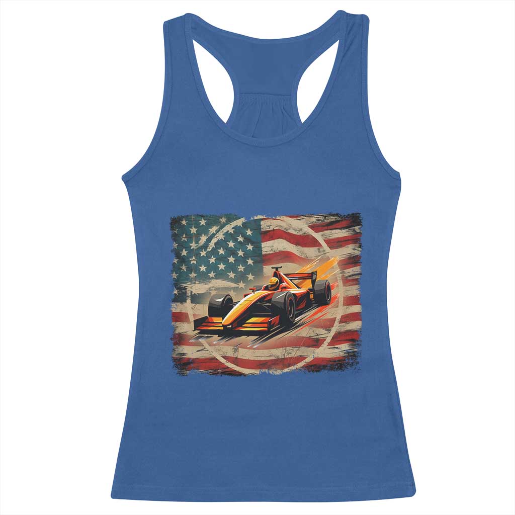 Racing Car Racerback Tank Top Patriotic American Flag Race - Wonder Print Shop