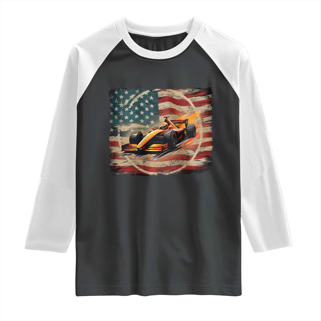 Racing Car Raglan Shirt Patriotic American Flag Race - Wonder Print Shop