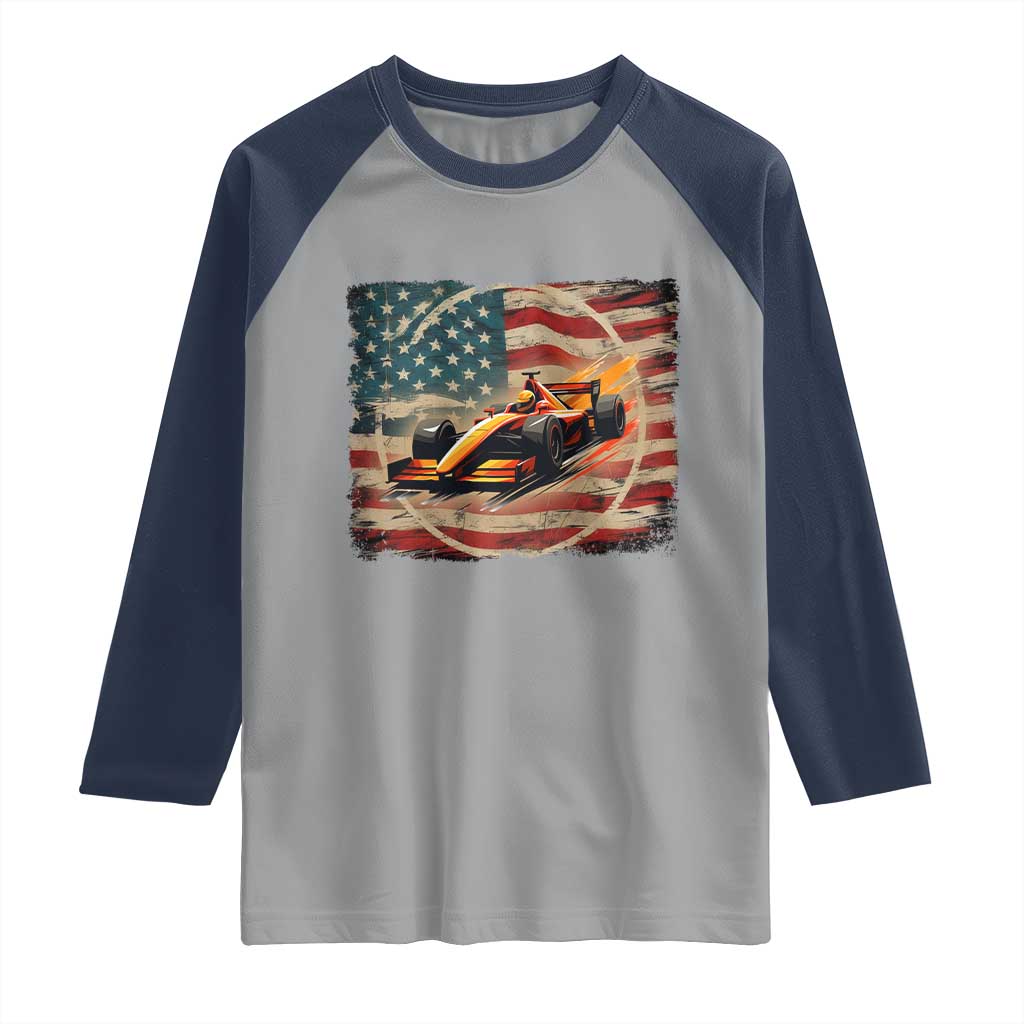 Racing Car Raglan Shirt Patriotic American Flag Race - Wonder Print Shop