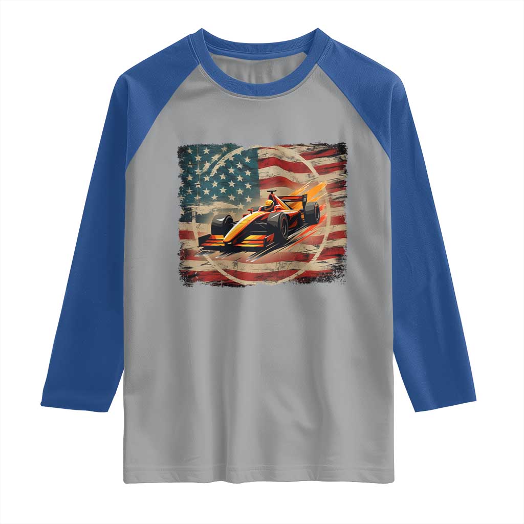 Racing Car Raglan Shirt Patriotic American Flag Race - Wonder Print Shop