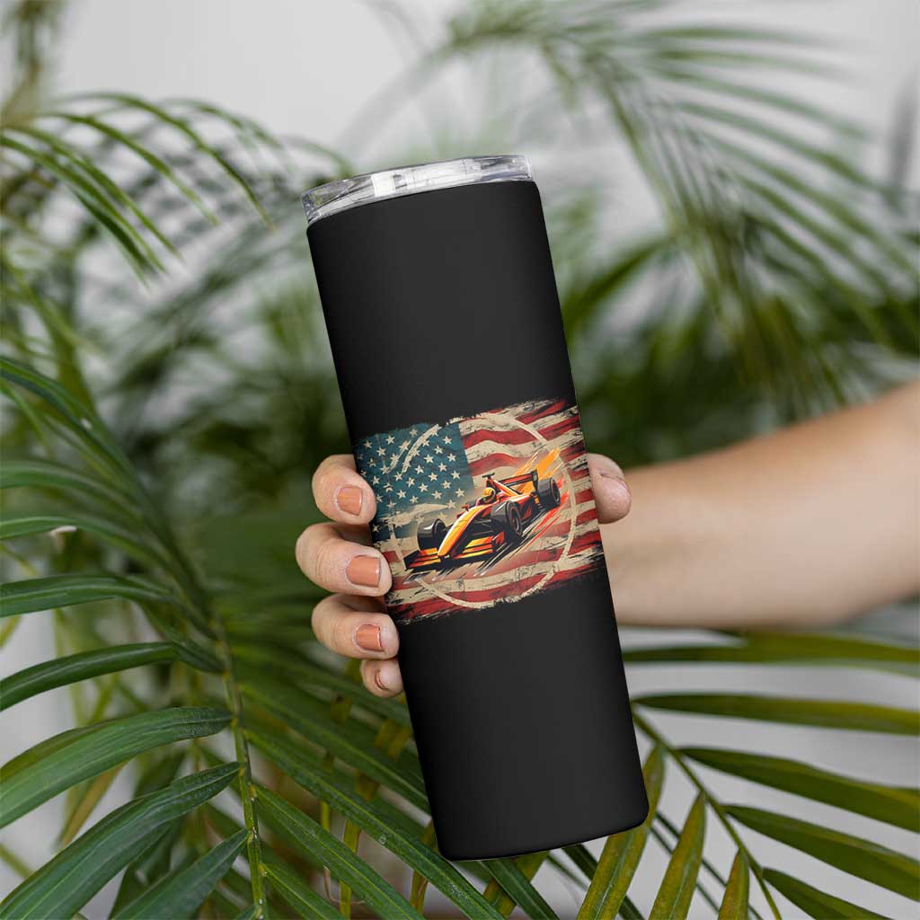 Racing Car Skinny Tumbler Patriotic American Flag Race