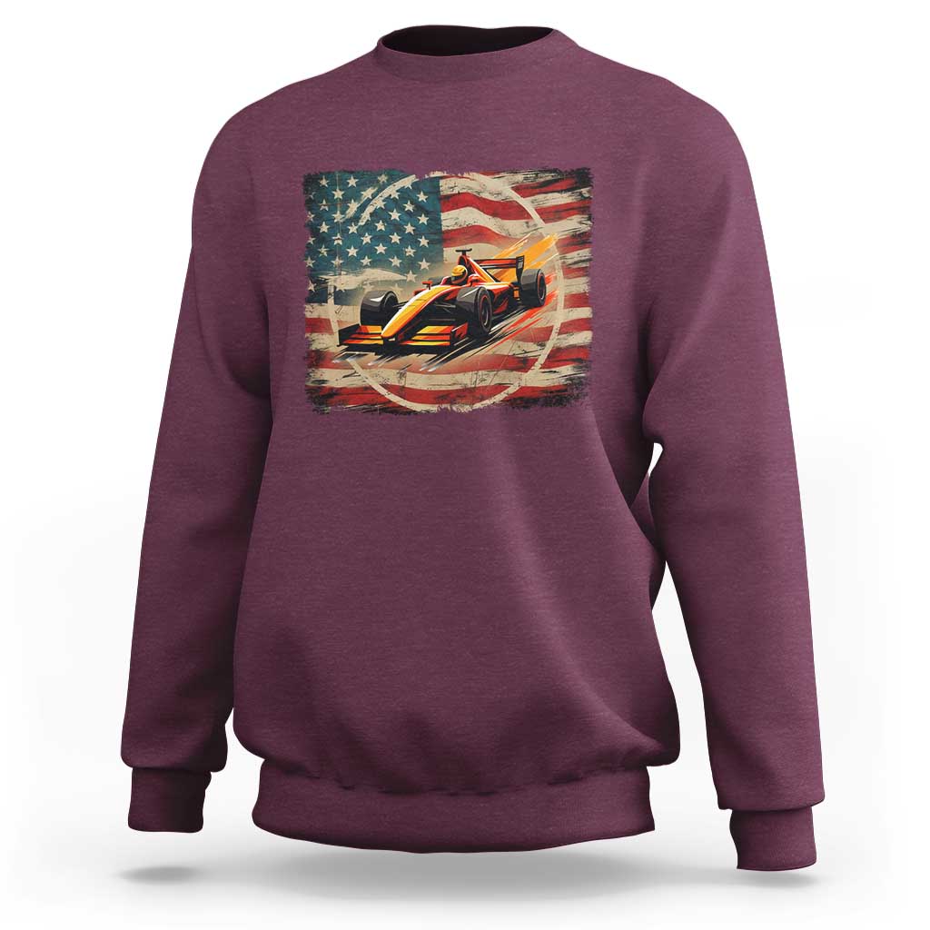 Racing Car Sweatshirt Patriotic American Flag Race - Wonder Print Shop