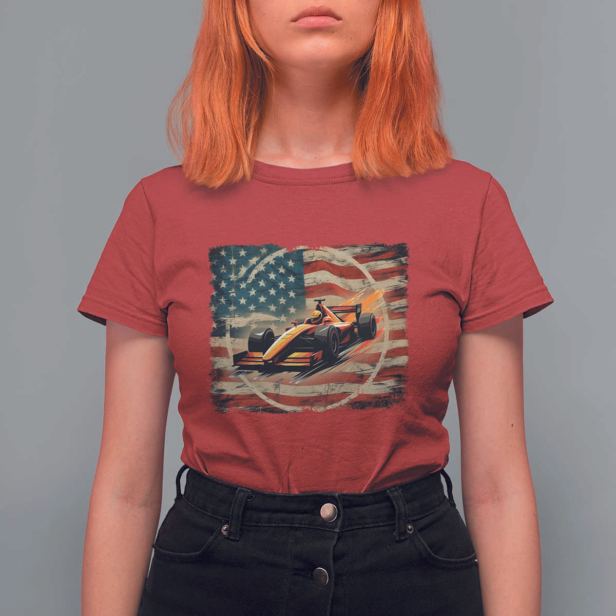 Racing Car T Shirt For Women Patriotic American Flag Race - Wonder Print Shop