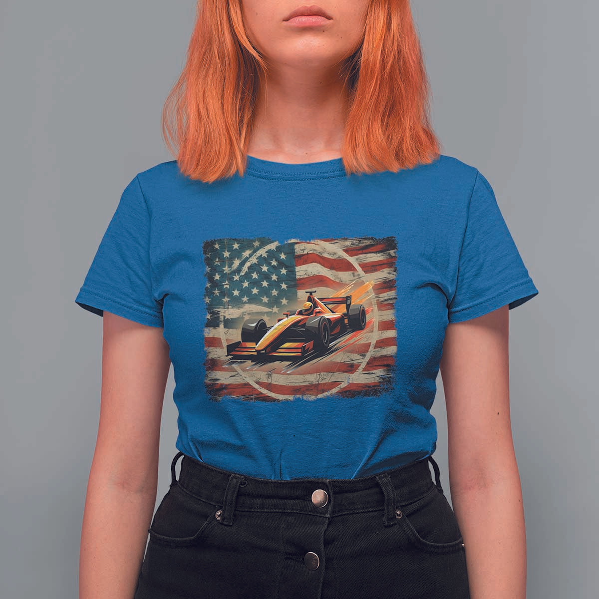 Racing Car T Shirt For Women Patriotic American Flag Race - Wonder Print Shop