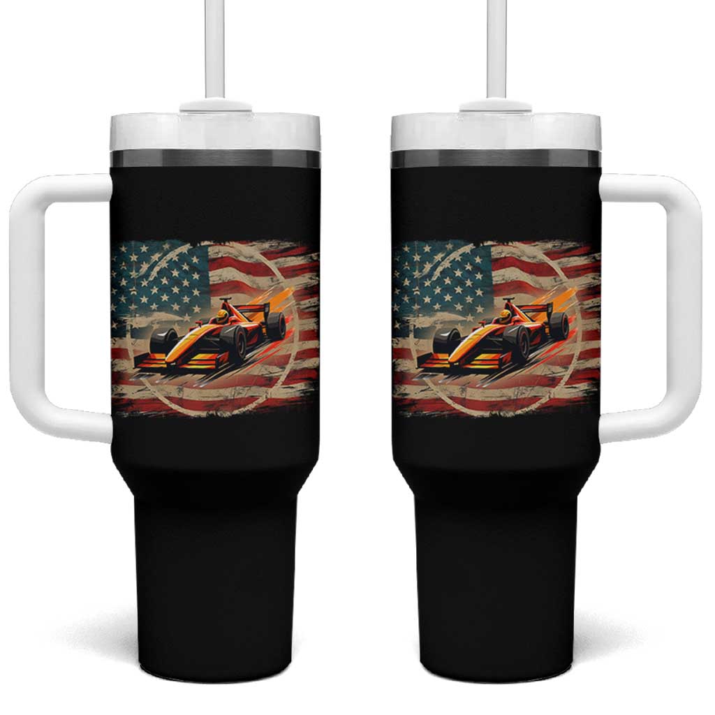 Racing Car Tumbler With Handle Patriotic American Flag Race