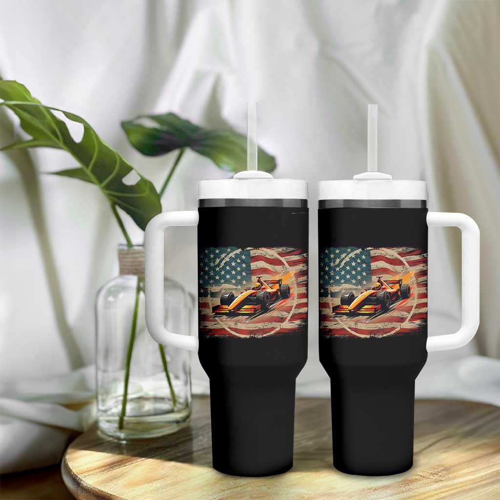 Racing Car Tumbler With Handle Patriotic American Flag Race
