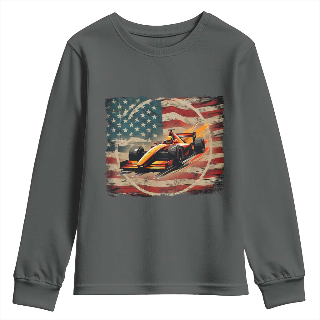 Racing Car Youth Sweatshirt Patriotic American Flag Race - Wonder Print Shop