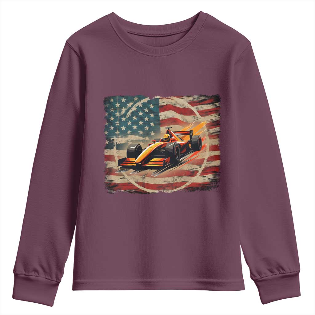 Racing Car Youth Sweatshirt Patriotic American Flag Race - Wonder Print Shop