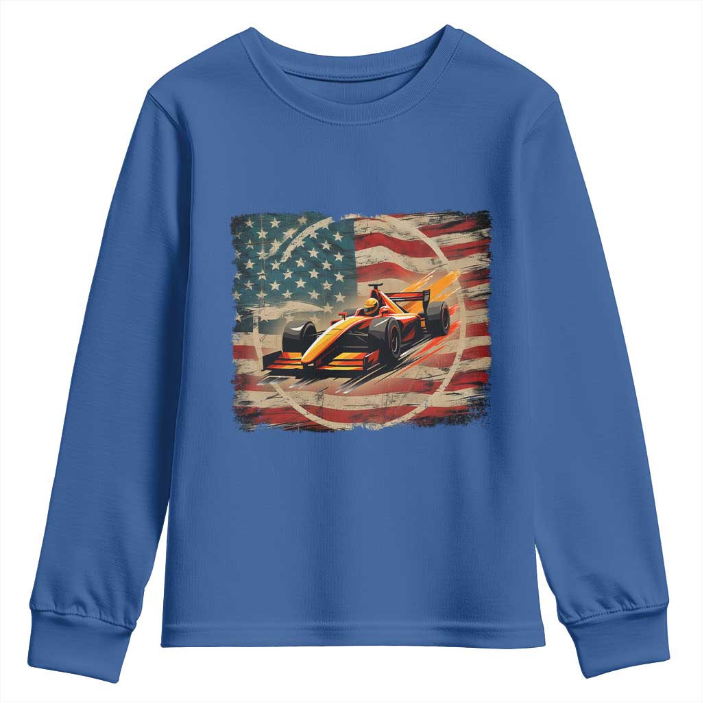 Racing Car Youth Sweatshirt Patriotic American Flag Race - Wonder Print Shop