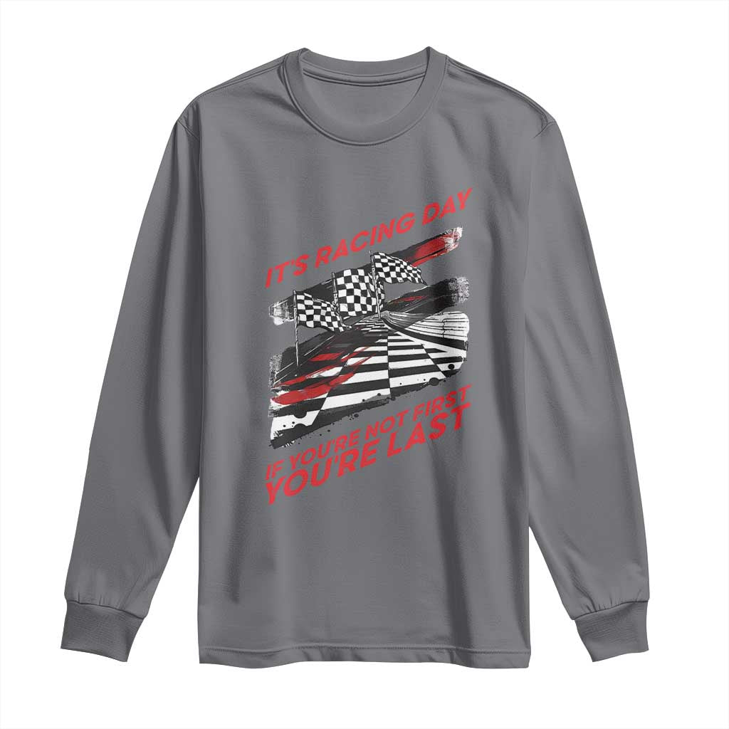 Funny Racing Car Flag Long Sleeve Shirt It Is Racing Day - Wonder Print Shop