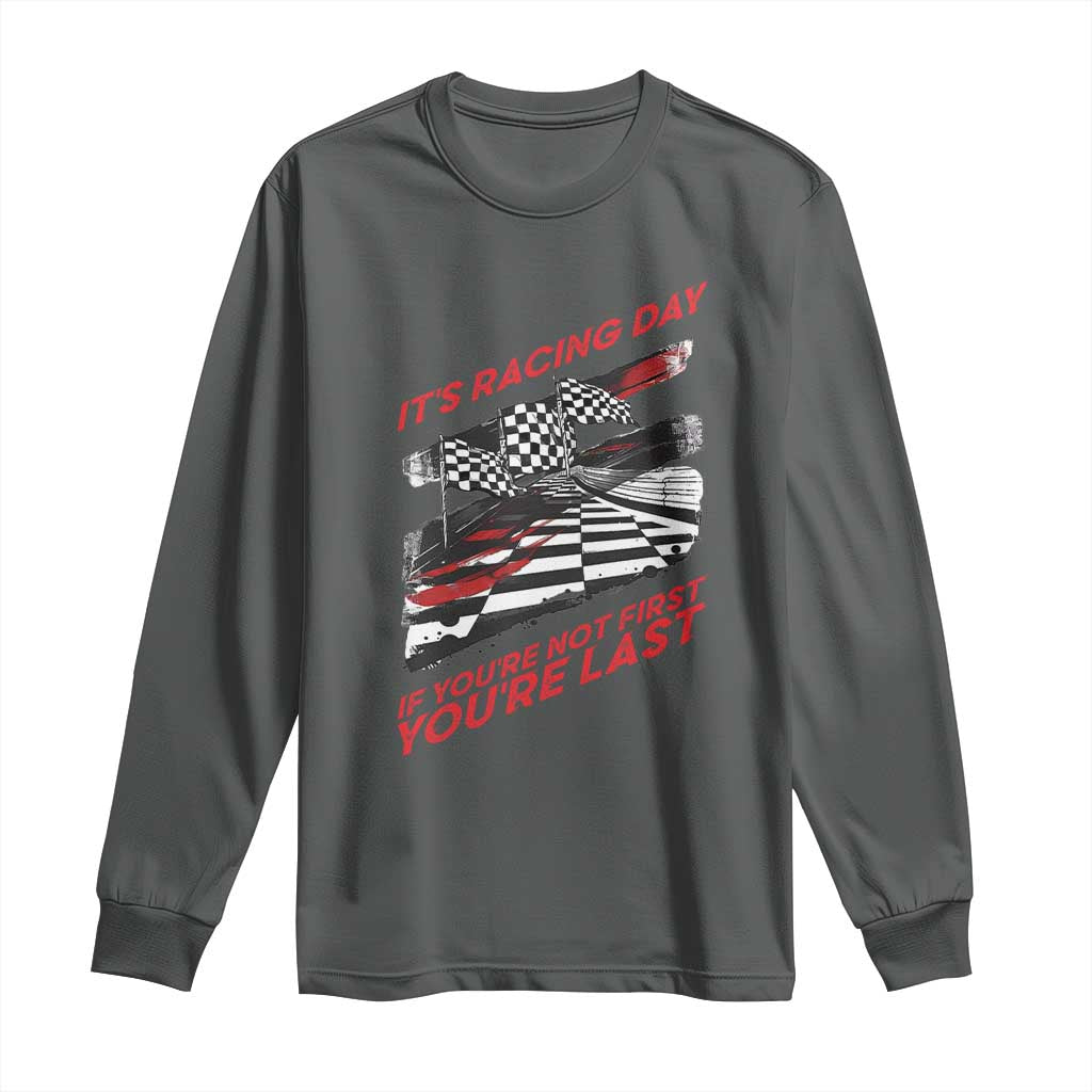 Funny Racing Car Flag Long Sleeve Shirt It Is Racing Day - Wonder Print Shop