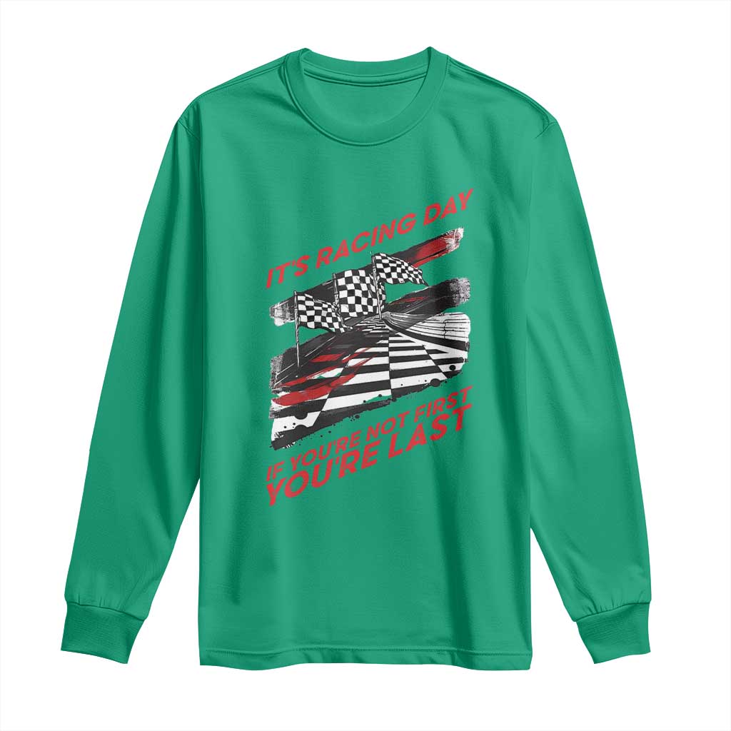 Funny Racing Car Flag Long Sleeve Shirt It Is Racing Day - Wonder Print Shop