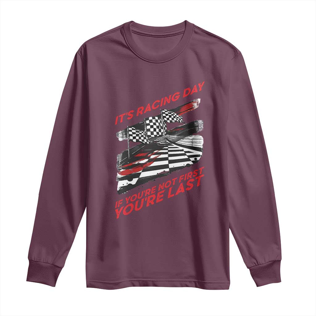 Funny Racing Car Flag Long Sleeve Shirt It Is Racing Day - Wonder Print Shop