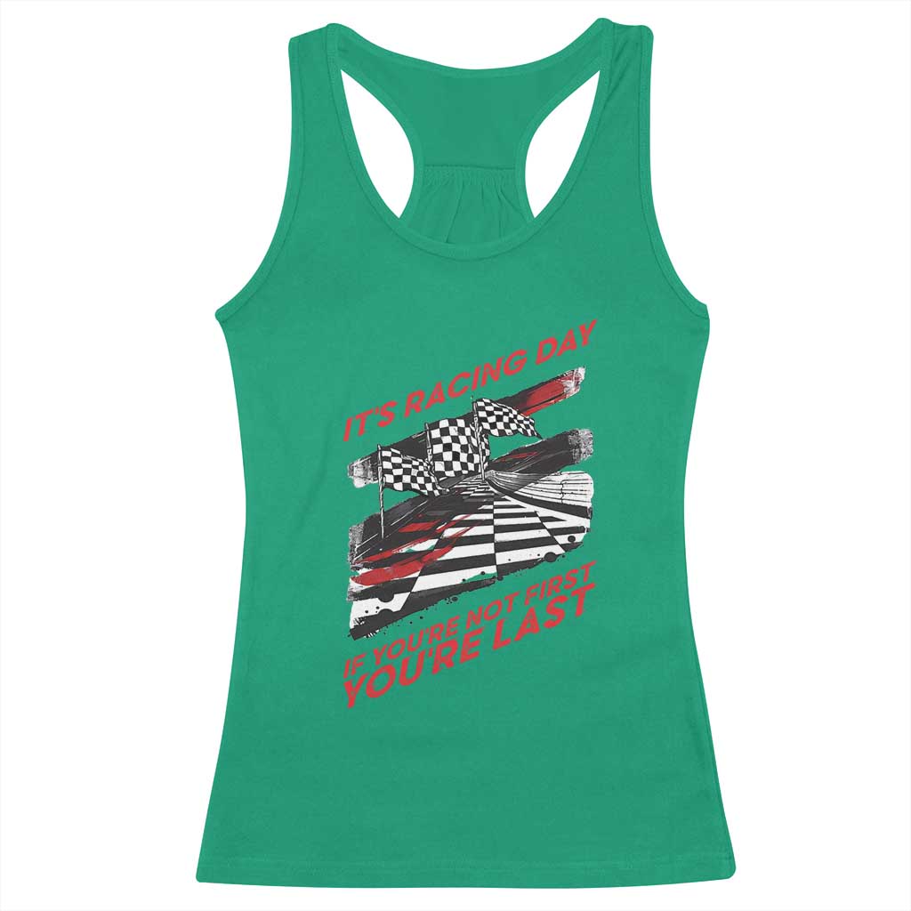 Funny Racing Car Flag Racerback Tank Top It Is Racing Day - Wonder Print Shop