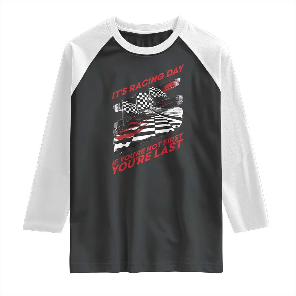 Funny Racing Car Flag Raglan Shirt It Is Racing Day - Wonder Print Shop