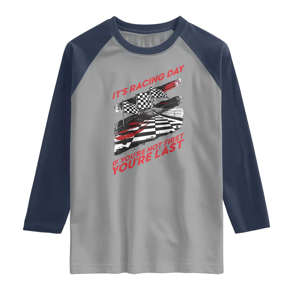 Funny Racing Car Flag Raglan Shirt It Is Racing Day - Wonder Print Shop