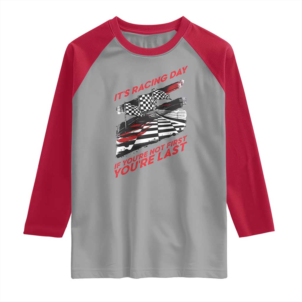Funny Racing Car Flag Raglan Shirt It Is Racing Day - Wonder Print Shop