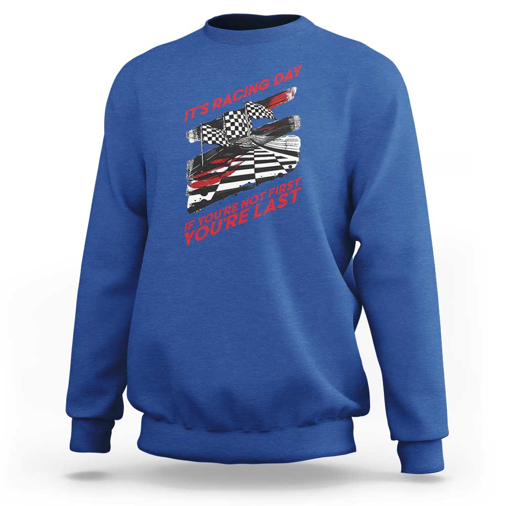 Funny Racing Car Flag Sweatshirt It Is Racing Day - Wonder Print Shop