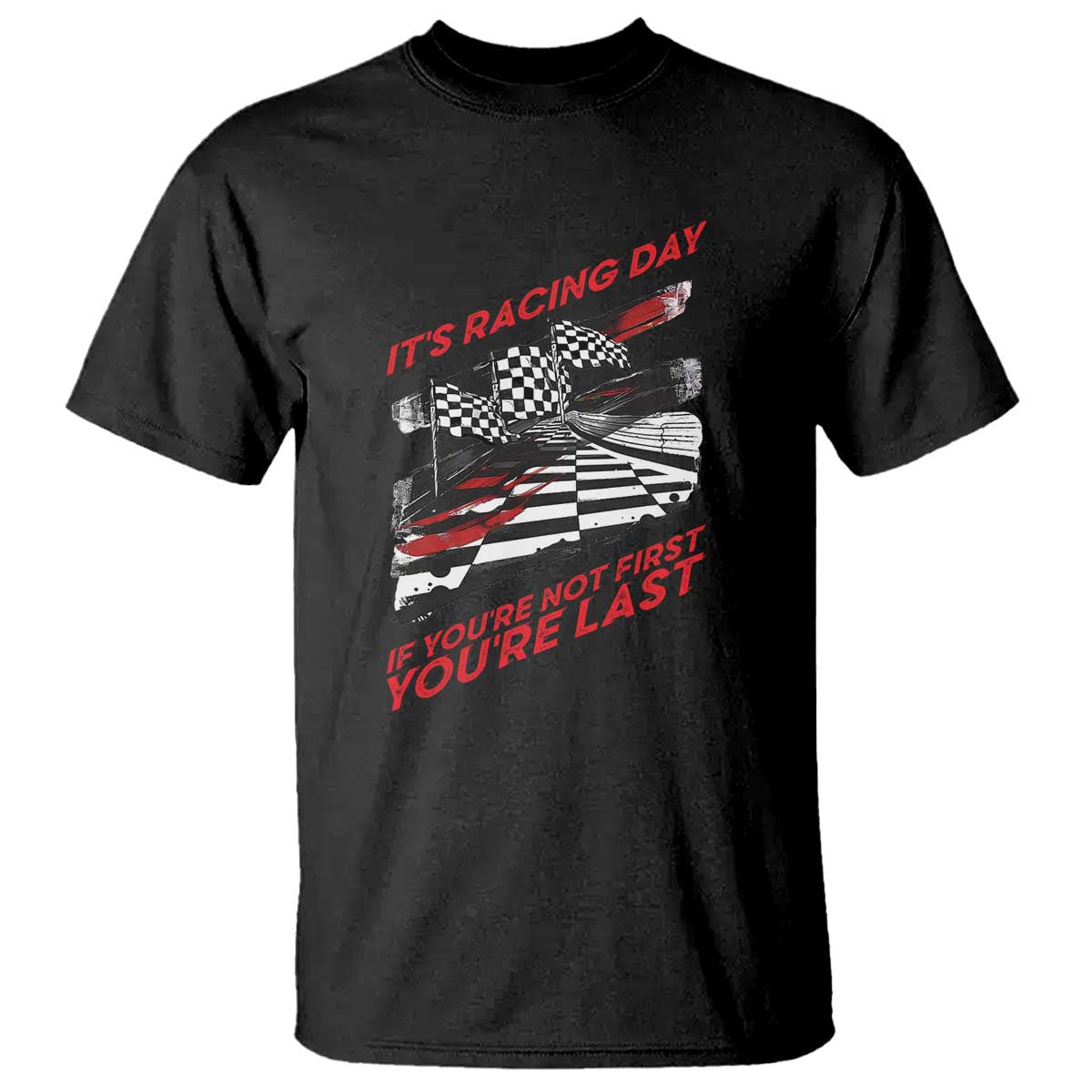 Funny Racing Car Flag T Shirt It Is Racing Day - Wonder Print Shop