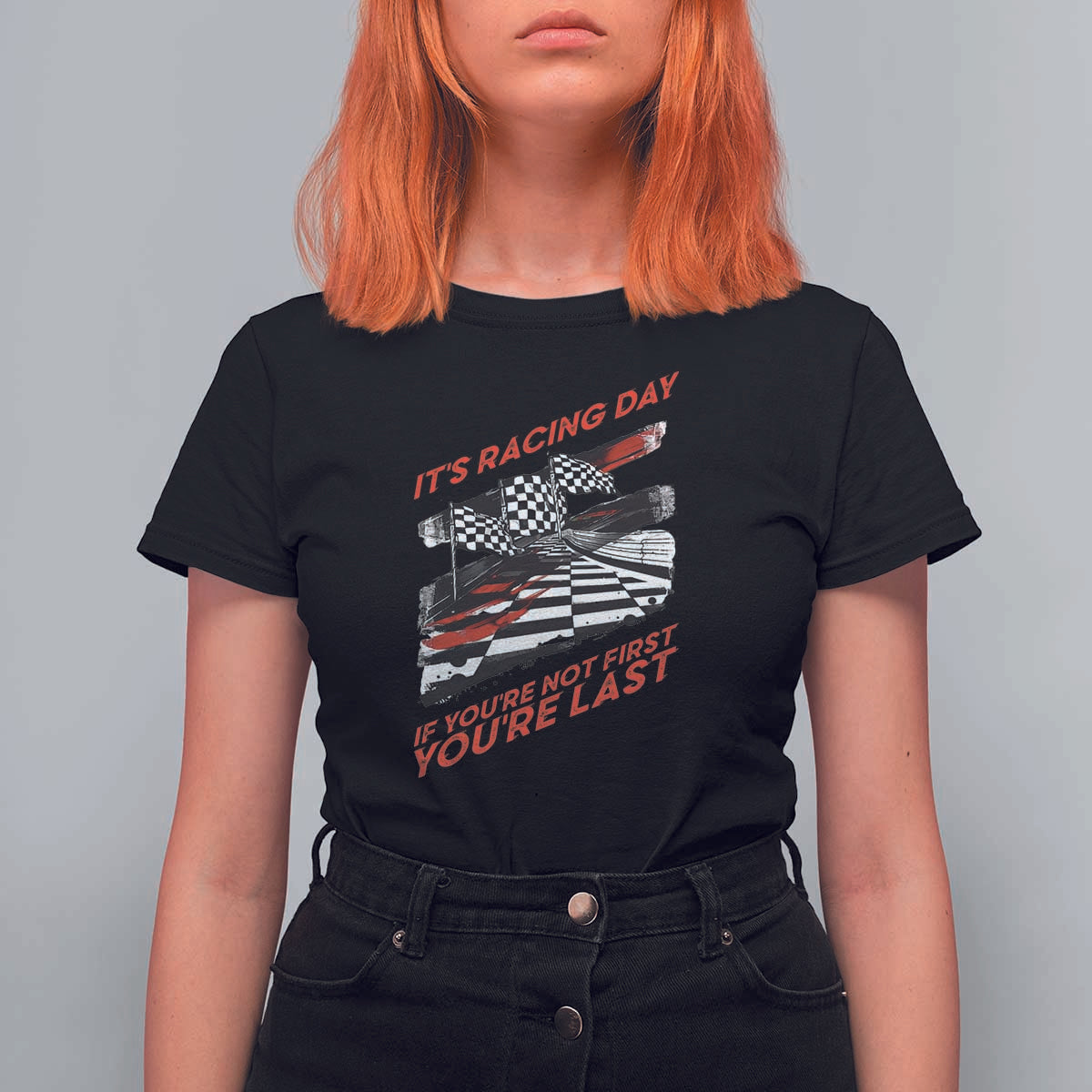 Funny Racing Car Flag T Shirt For Women It Is Racing Day - Wonder Print Shop